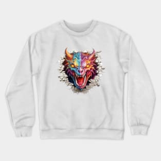 Dragon Head Crack In A Wall 3d Art Crewneck Sweatshirt